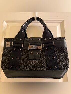 Immaculate Vintage Dior Black and Gray Trotter Logo Shoulder Bag with Leather